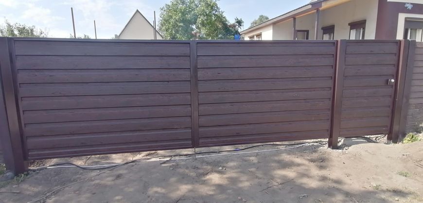 Розпашні ворота 3 м х 1,6 м метра ПРОФНАСТИЛ готовий гокаркас з хвірткою та автоматикой Bramus КССР 20 фото